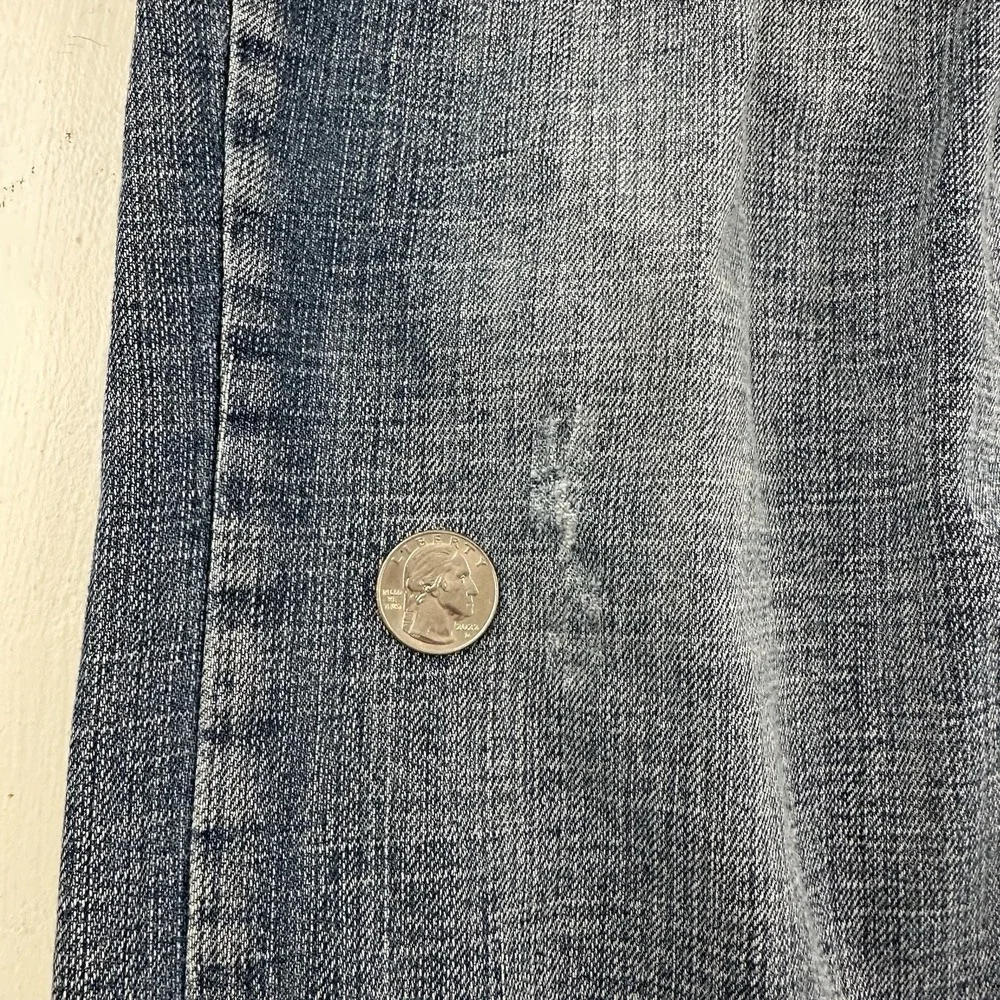 TK Axel Vintage Boot Cut Flap Pockets Jeans Men Fits 38x31 Denim Blue Distressed